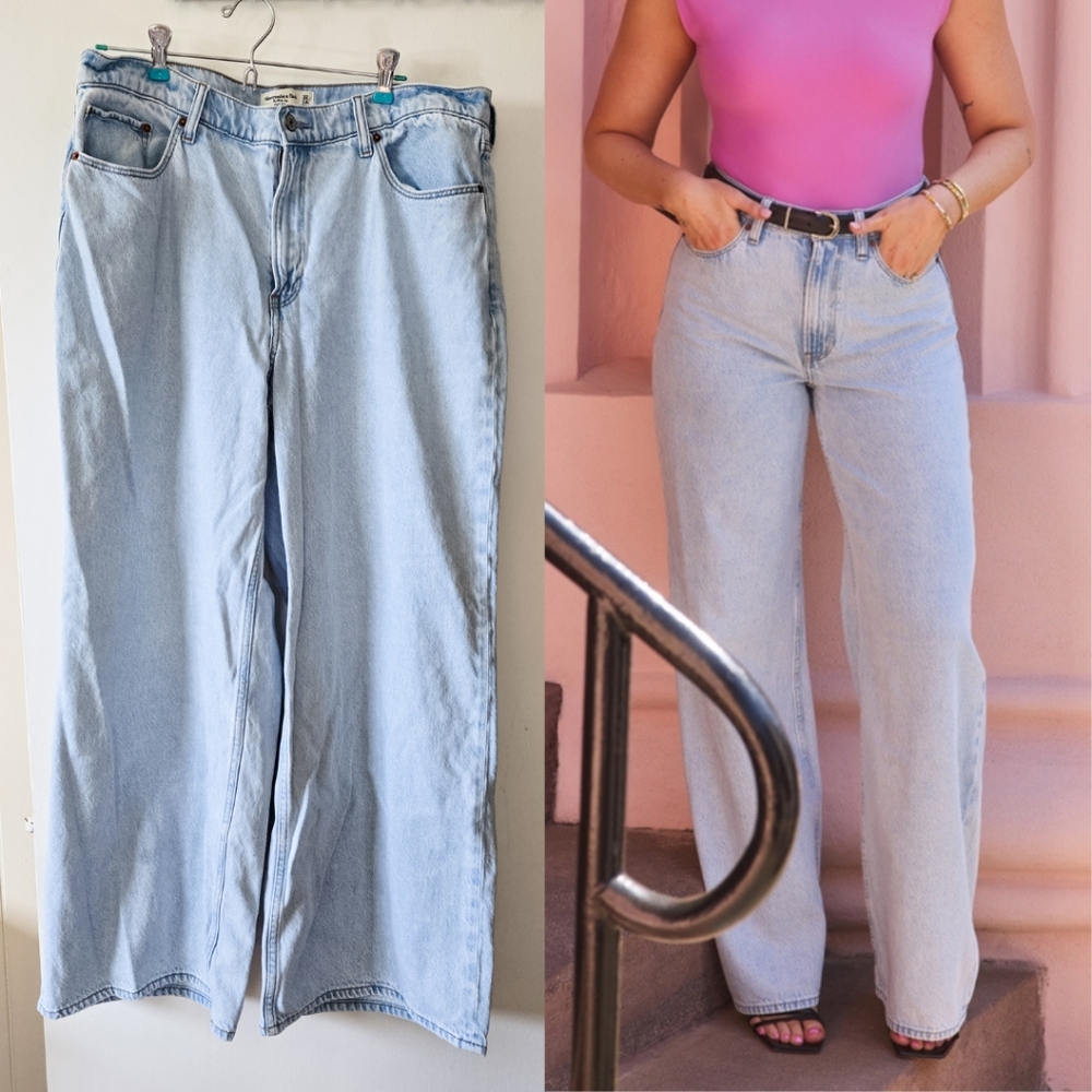 Abercrombie High Rise Wide Leg Jean Light Marble Wash 32 Short / 14 Short